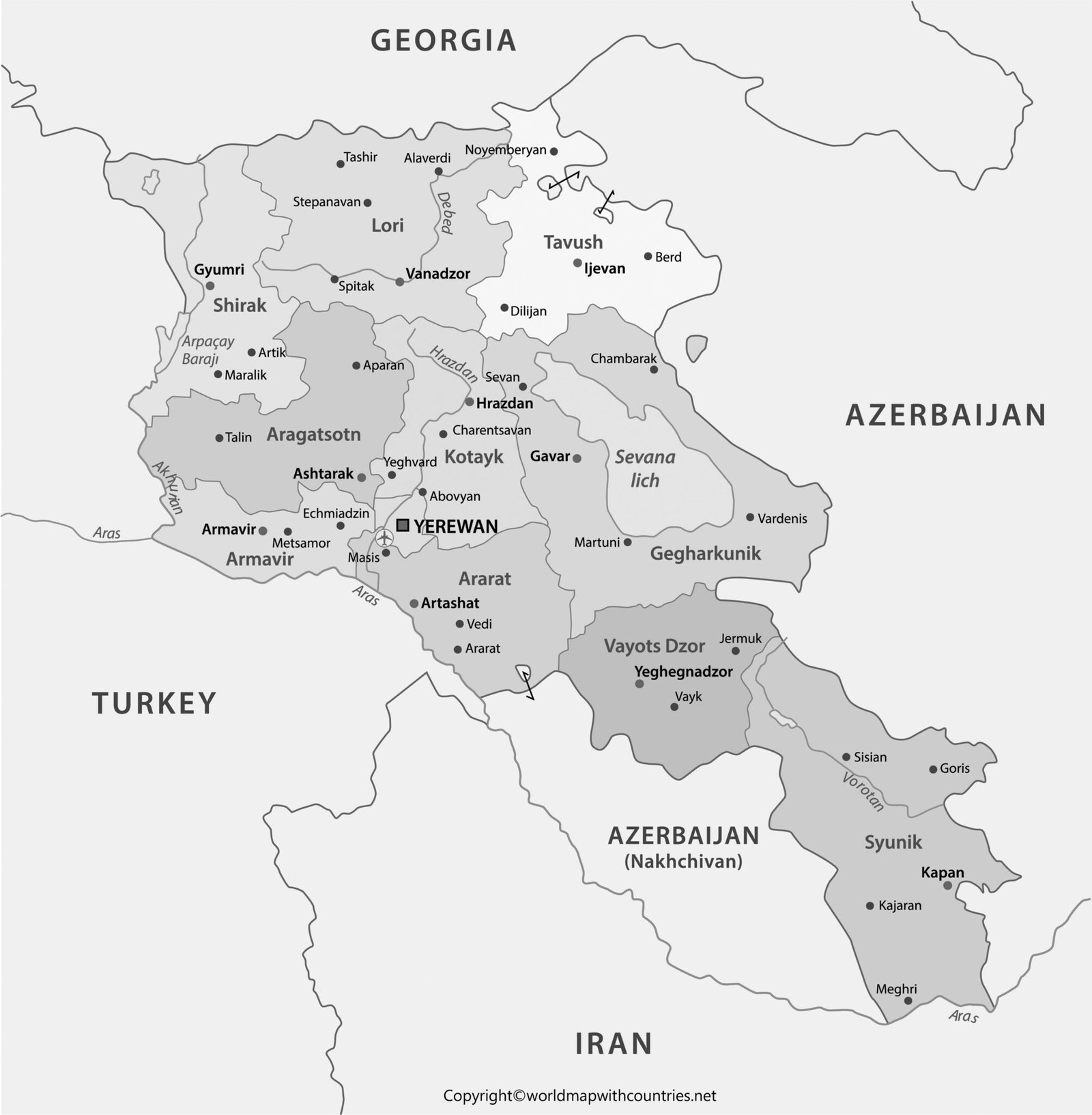 Free Printable Labeled And Blank Map Of Armenia In PDF