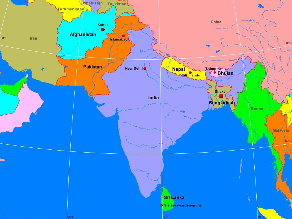 free printable labeled south asia physical map with countries