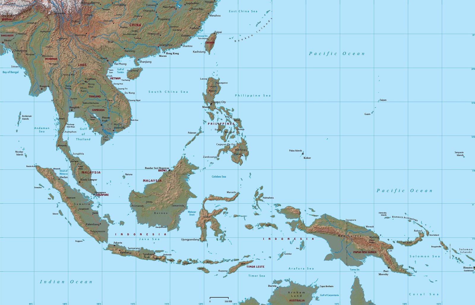 Southeast Asia Map Physical