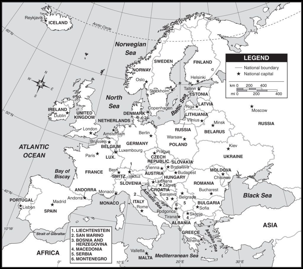 Printable Europe Map with Cities and Countries