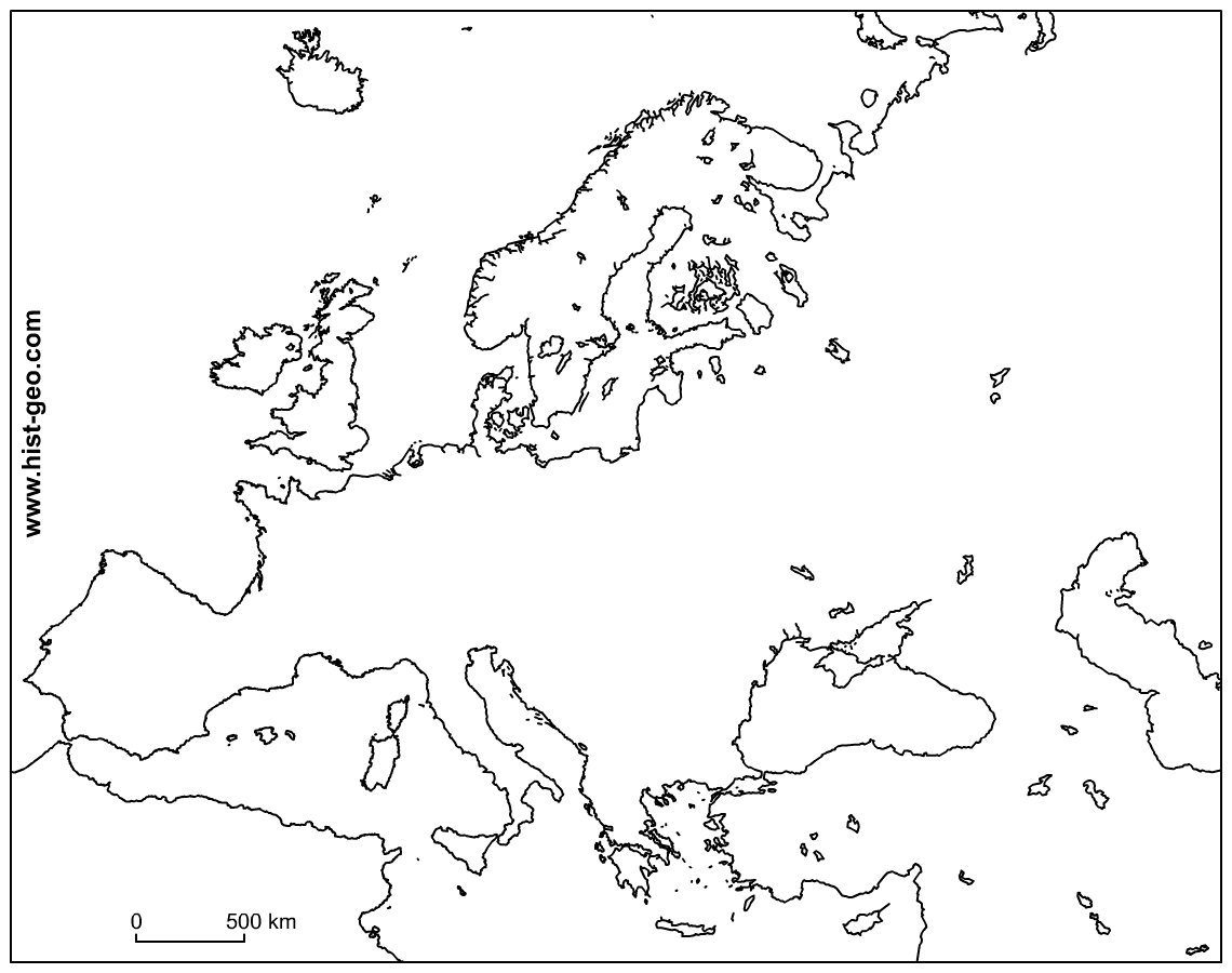 Outline Map of Europe Continent