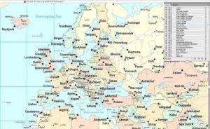 Map of Europe with Cities Printable