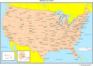 Map of the United States with Major Cities