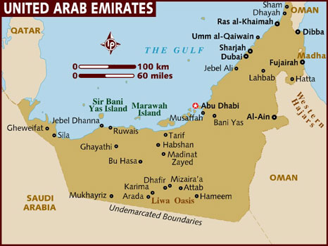 printable labeled map of united arab emirates (uae) with cities