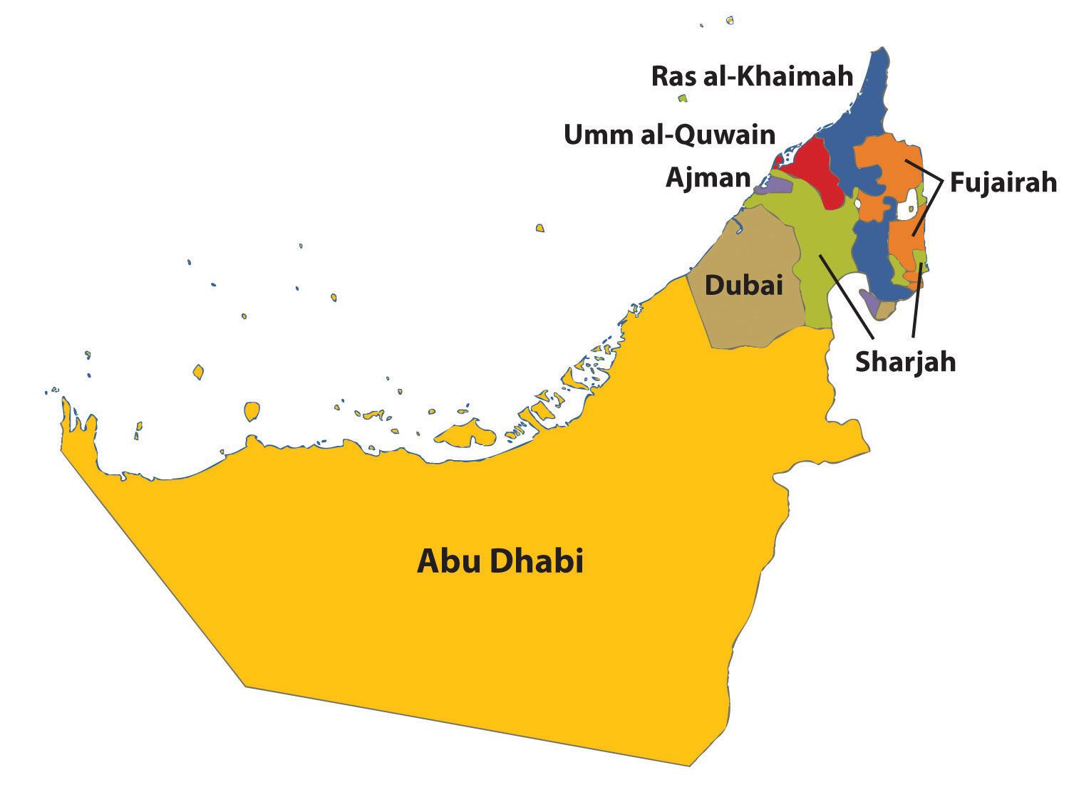 UAE Map With 7 Emirates