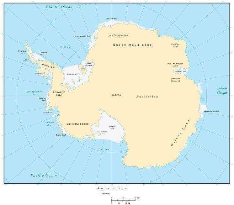 Printable Map of Antarctica with countries