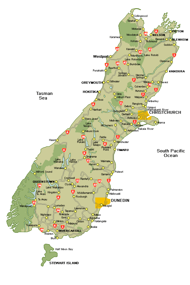 Map of New Zealand South Island