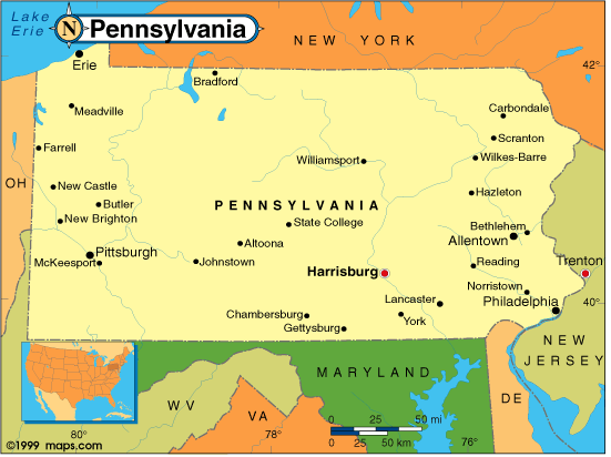 Map of Pennsylvania and Surrounding States