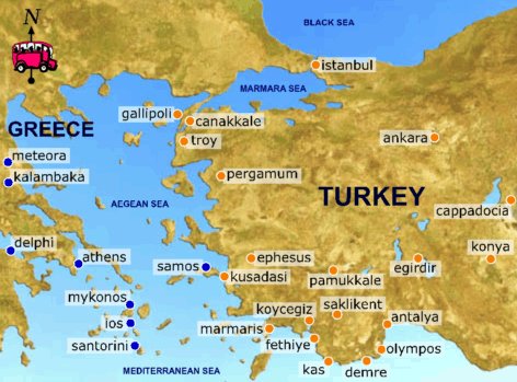 Map of Turkey and Greece