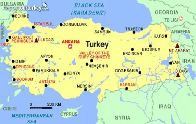 Map of Turkey and Surrounding Countries
