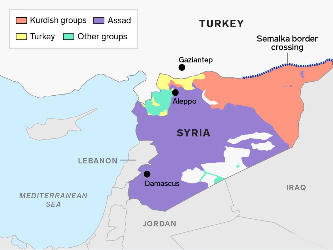 Map of Turkey and Syria