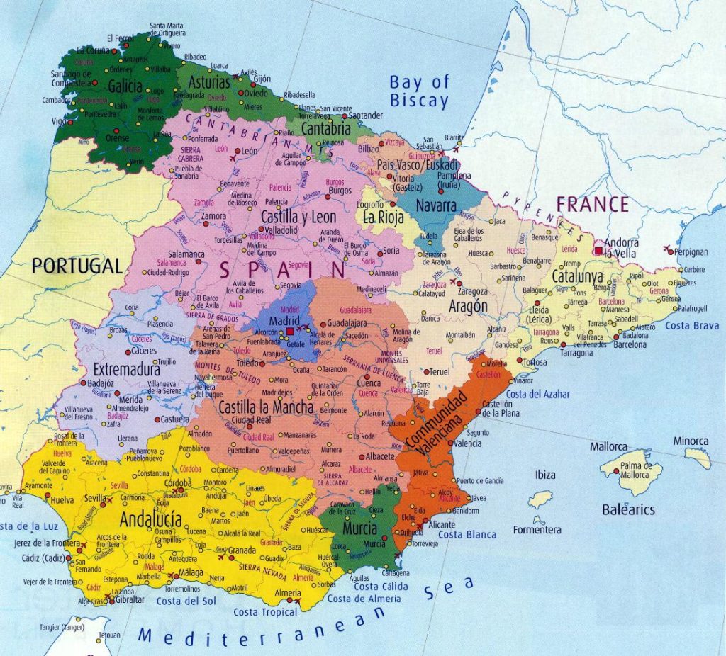 Printable Map of Spain & cities