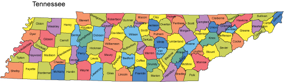 Printable Map of Tennessee Countries