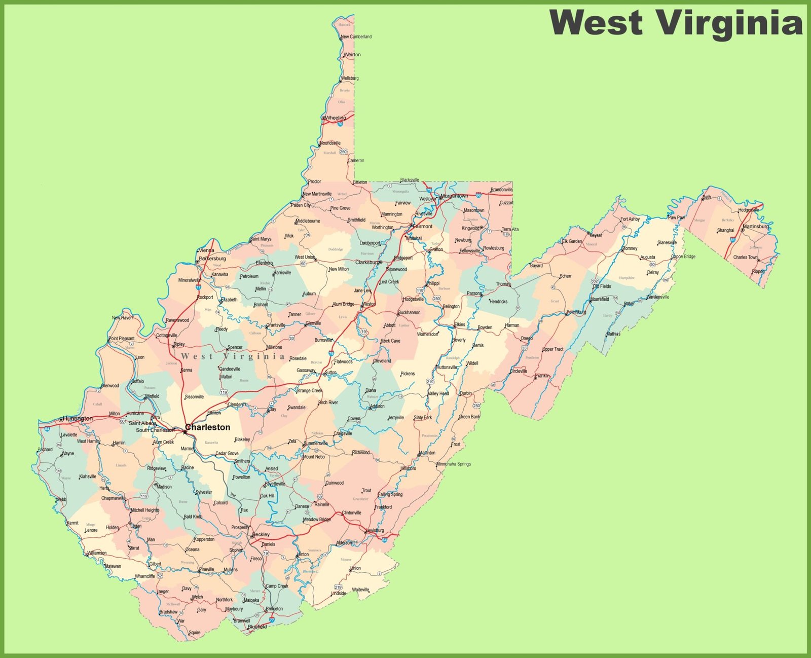 Free Printable Blank Map Of West Virginia With Cities Road Map Virgina 2048x1661