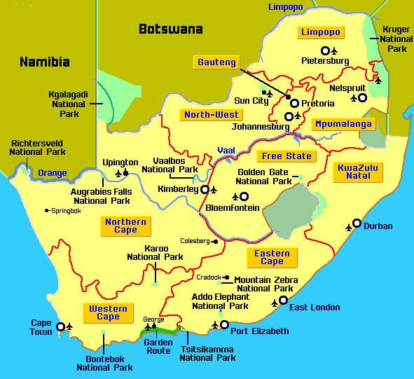 Printable Map of South Africa with Cities