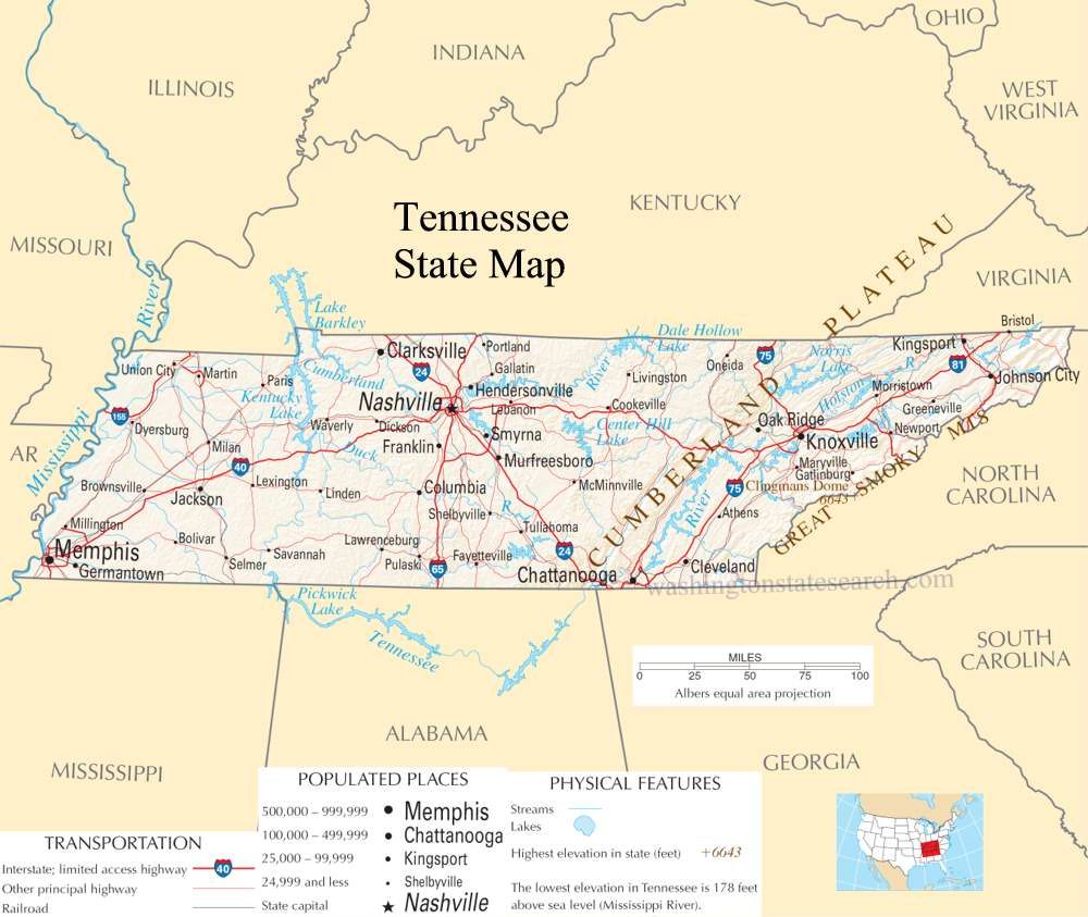 Tennessee Map with Cities