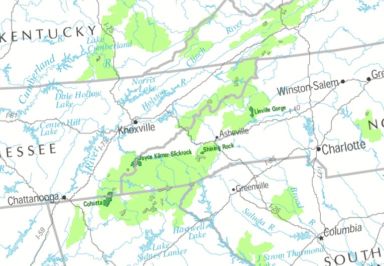 Map of Tennessee and Georgia