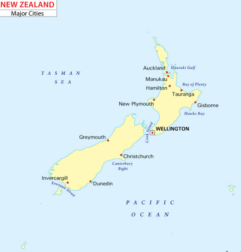 New Zealand Map with Cities