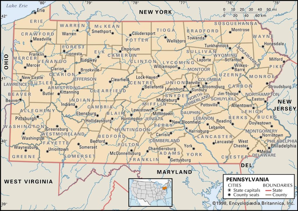 pa county map with towns, Pa County Map with Roads