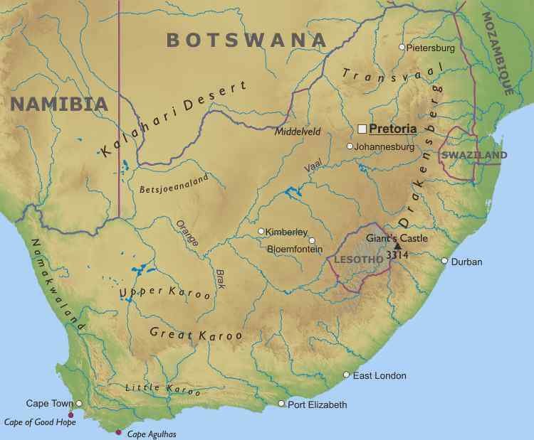 Physical Map of South Africa