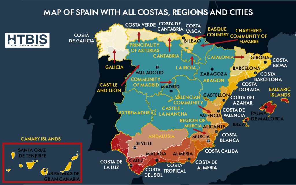 Detailed Map of Spain with Regions