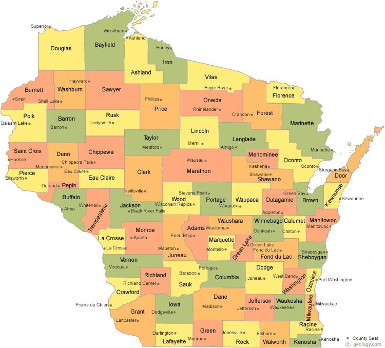 Map of Wisconsin Counties