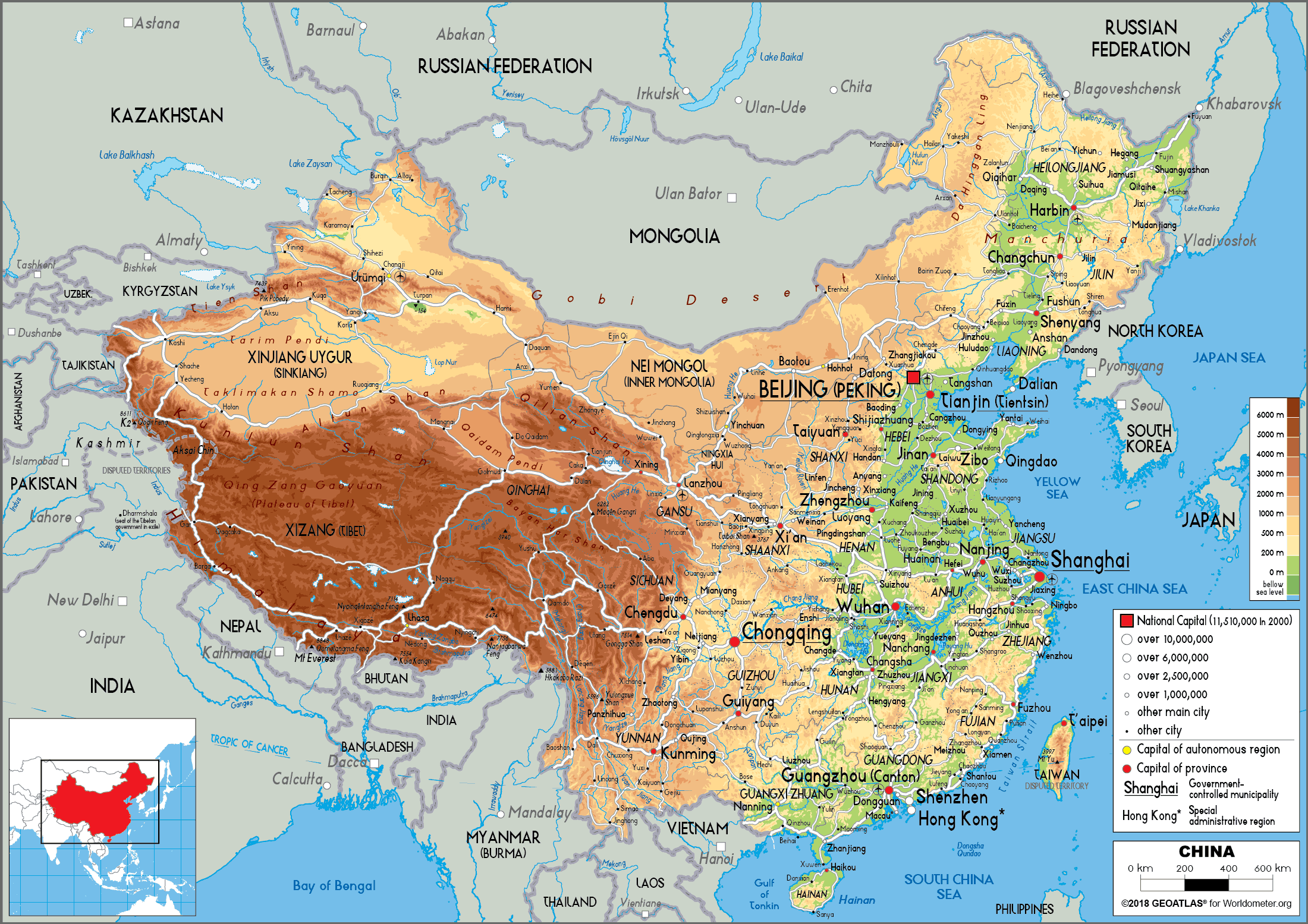 physical map of china