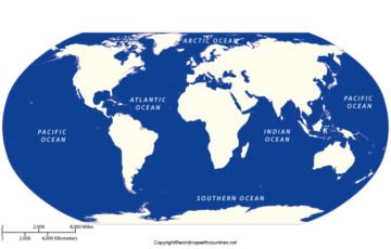 Printable World Map With Oceans Names World Map With Countries 5 Oceans In The World Map 360x230 
