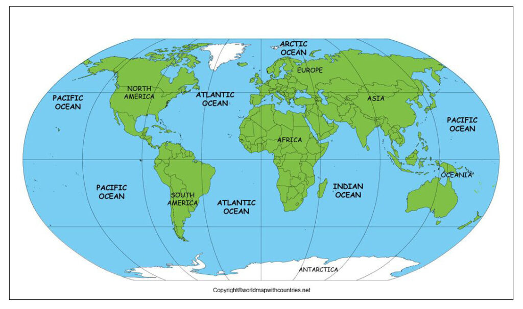 Printable Map of World with Ocean