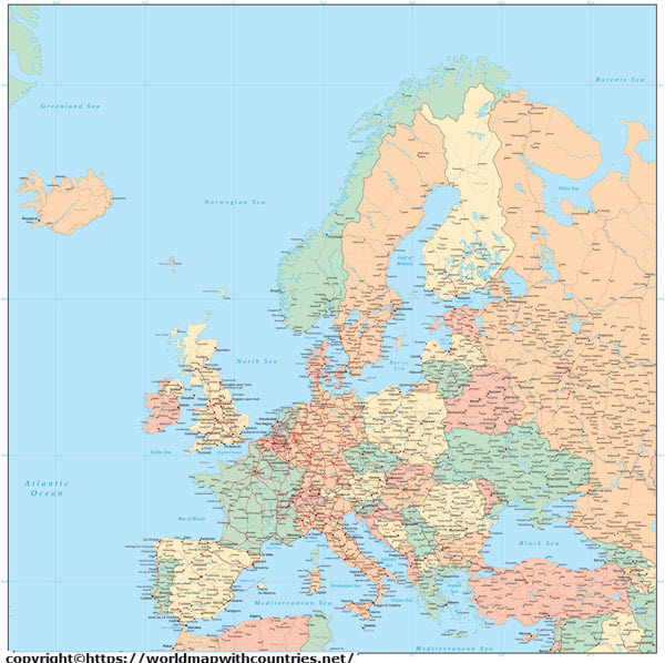 Europe Map with Cities Labeled