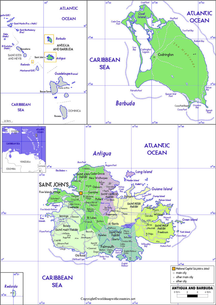 Antigua and Barbuda Map with States