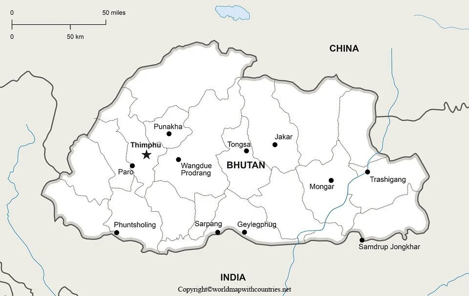 Blank Map of Bhutan