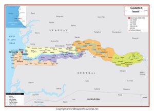 Gambia Map with States | World Map With Countries