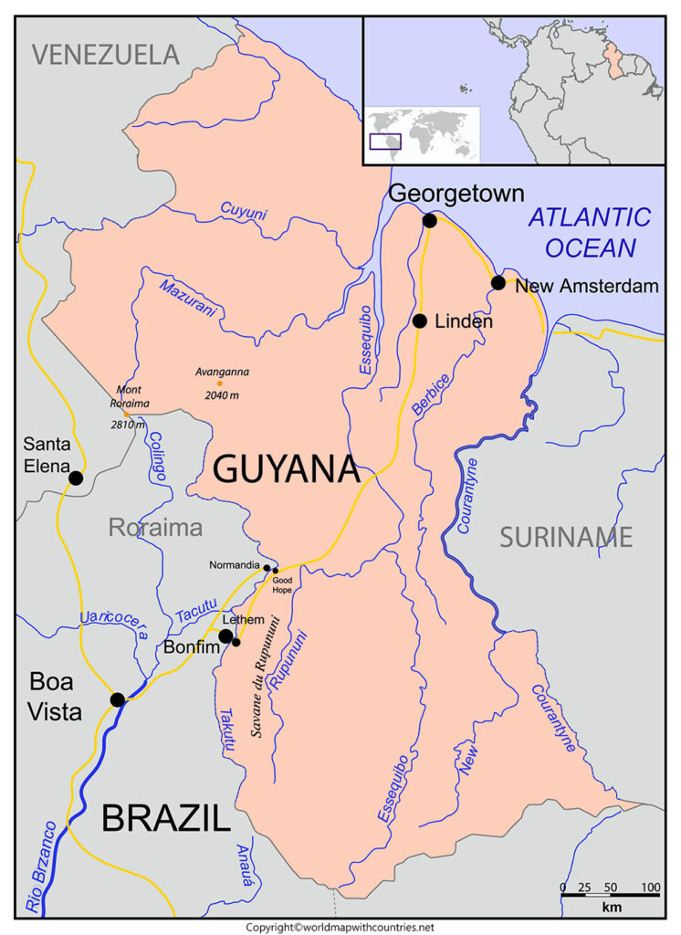 Guyana Map with States