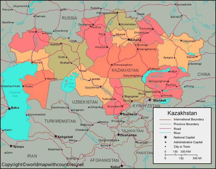 Kazakhstan Map with States