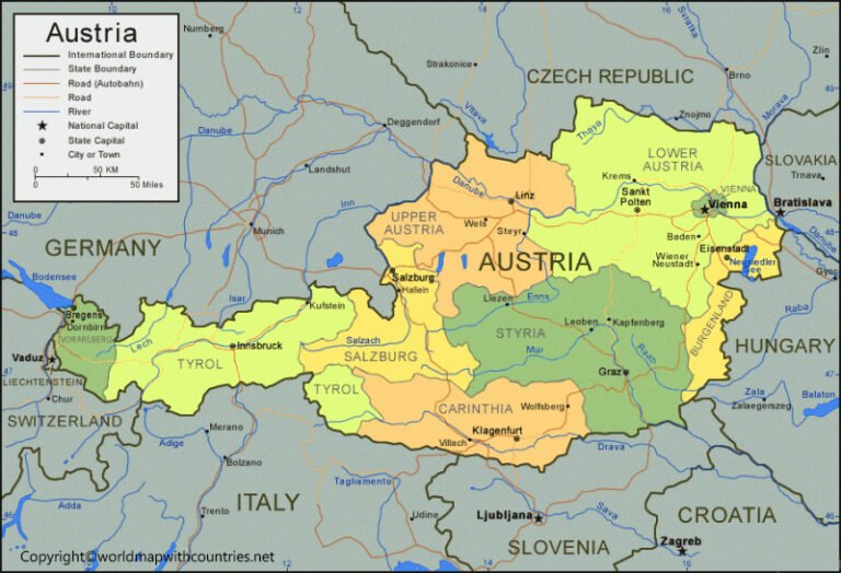 Free Printable Labeled And Blank Map Of Austria In PDF