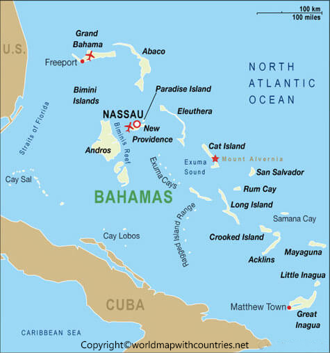 Labeled Map of Bahamas