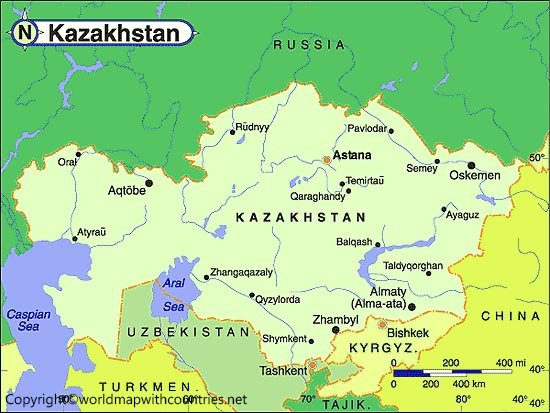 Labeled Map of Kazakhstan