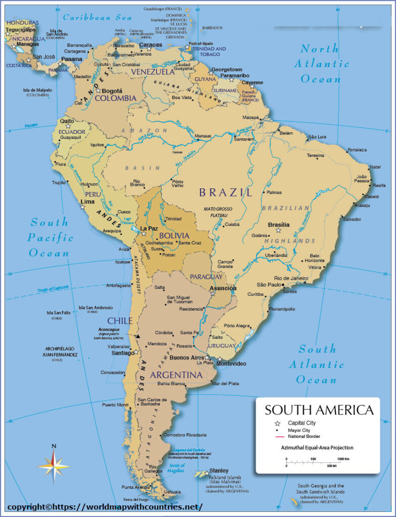 political map of south america with countries