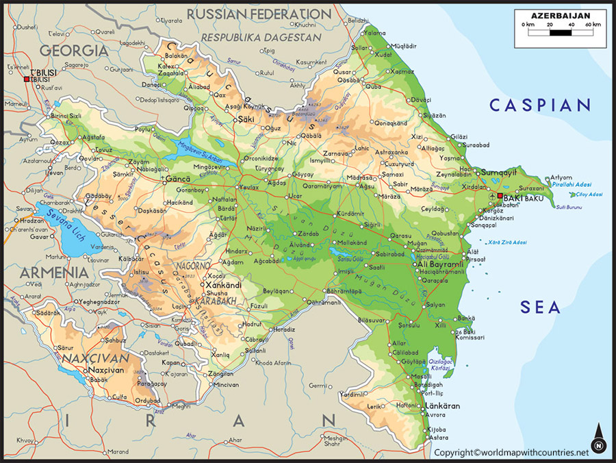 Printable Map of Azerbaijan | World Map With Countries