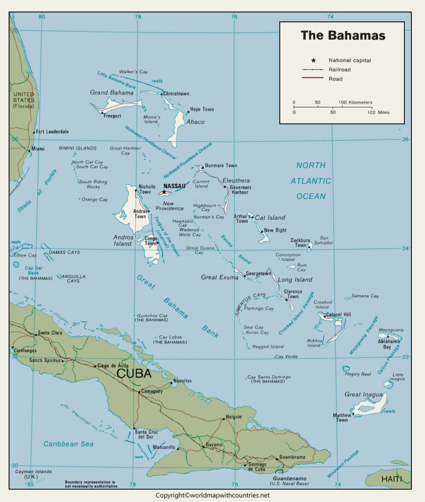 Printable Map of Bahamas