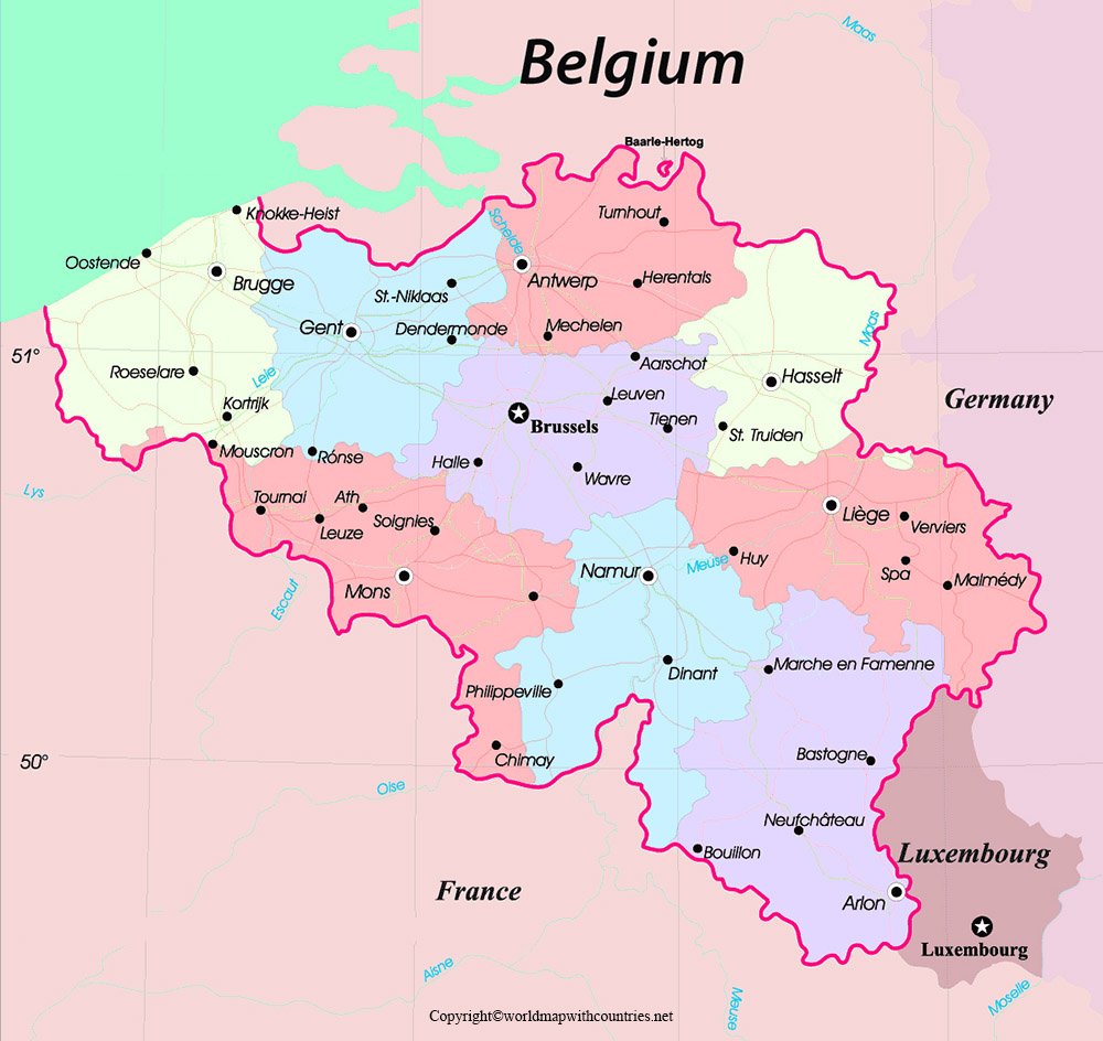 Printable Map of Belgium