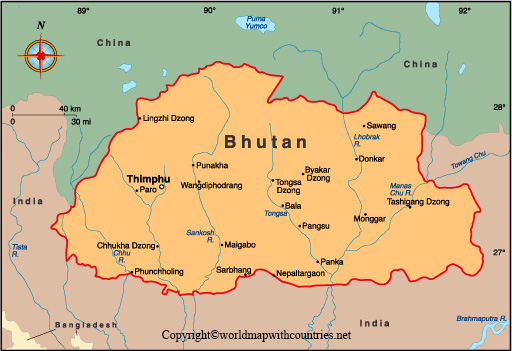 Printable Map of Bhutan