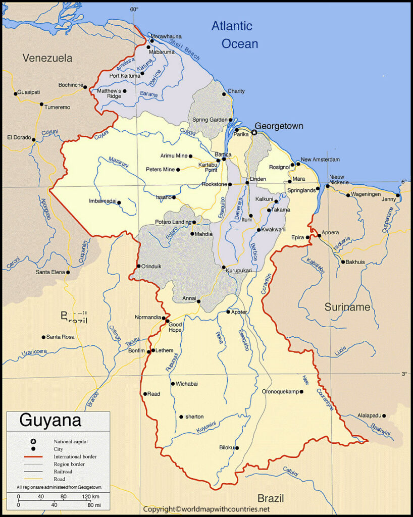 Printable Map of Guyana