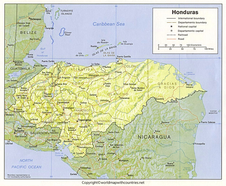 Free Printable Labeled And Blank Map Of Honduras In PDF