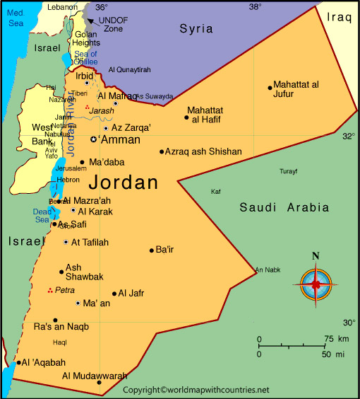 Printable Map of Jordan