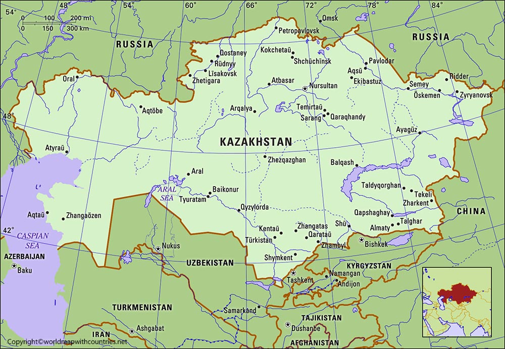 Printable Map of Kazakhstan