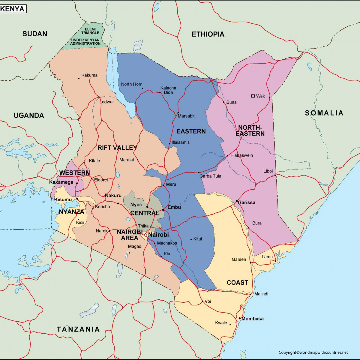 Free Printable Labeled And Blank Map Of Kenya In PDF