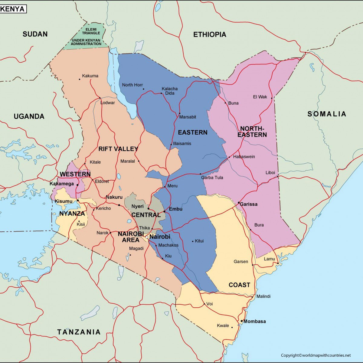 Free Printable Labeled And Blank Map Of Kenya In PDF