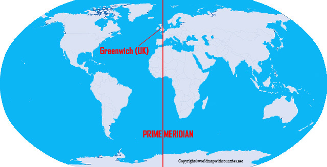 Free World Map with Prime Meridian